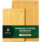 ROYAL CRAFT WOOD Wooden Cutting Boards for Kitchen Meal Prep & Serving - Bamboo Wood Serving Board Set - Charcuterie & Chopping Butcher Block for Meat