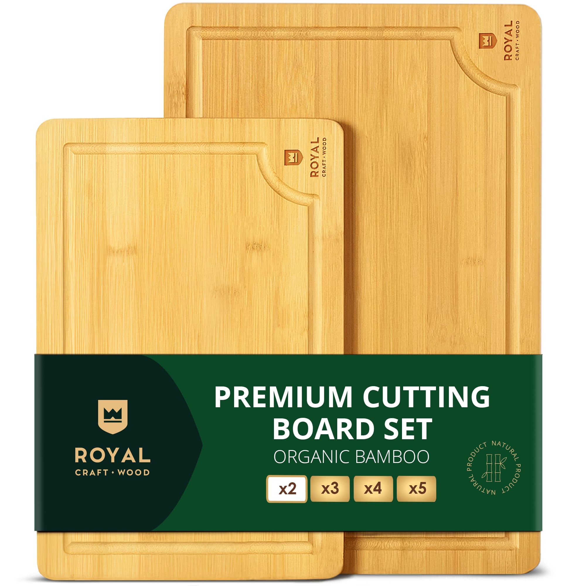 ROYAL CRAFT WOOD Wooden Cutting Boards for Kitchen Meal Prep & Serving - Bamboo Wood Serving Board Set - Charcuterie & Chopping Butcher Block for Meat