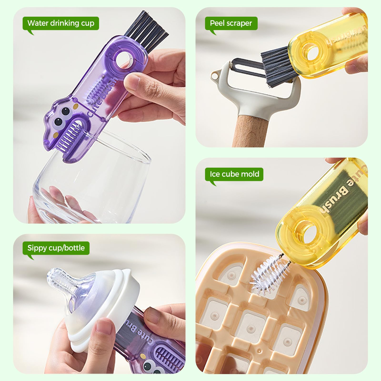 3 in 1 Cup Lid Cleaning Brush, 2024 Multifunctional Crevice Portable Cup Lid Cleaning Brush for Bottle Gap Tight Spaces Cup (B-Green)