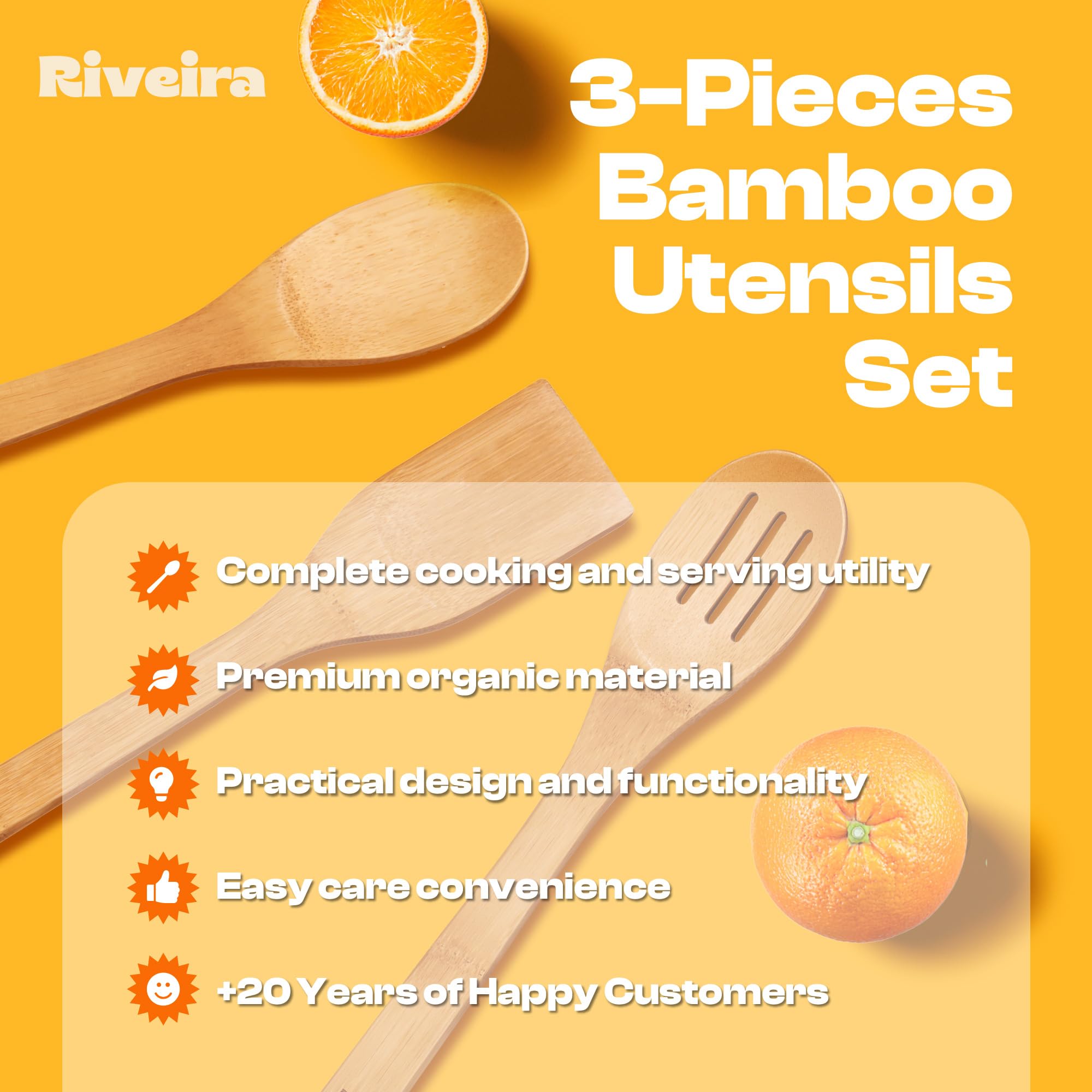 Riveira Premium Brown Bamboo Wooden Spoons for Cooking Set of 9 – Premium Brown Bamboo Wooden Cooking Utensils, Wooden Spatula, Wooden Spoon - Premium Quality Wooden Utensil Set for Non-Toxic Cooking