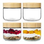 NETANY 4-pack 16oz Glass jars with Airtight Lids, Overnight Oats Containers with Bamboo Lids, Wide mouth Mason Salad jars, Glass Food Storage Containers for Snacks Yogurt Spice Sugar