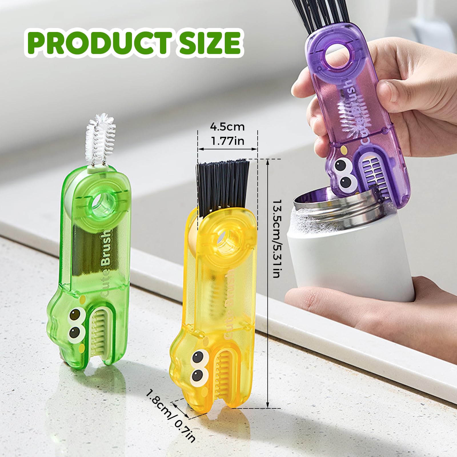 3 in 1 Cup Lid Cleaning Brush, 2024 Multifunctional Crevice Portable Cup Lid Cleaning Brush for Bottle Gap Tight Spaces Cup (B-Green)