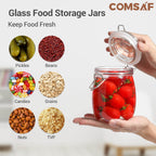 ComSaf Airtight Glass Jars with Lids 17oz Small Food Storage Container Set of 6 - Airtight Canister with Clear Preserving Seal Wire Clip Fastening for Kitchen Canning Pickling Mason jars