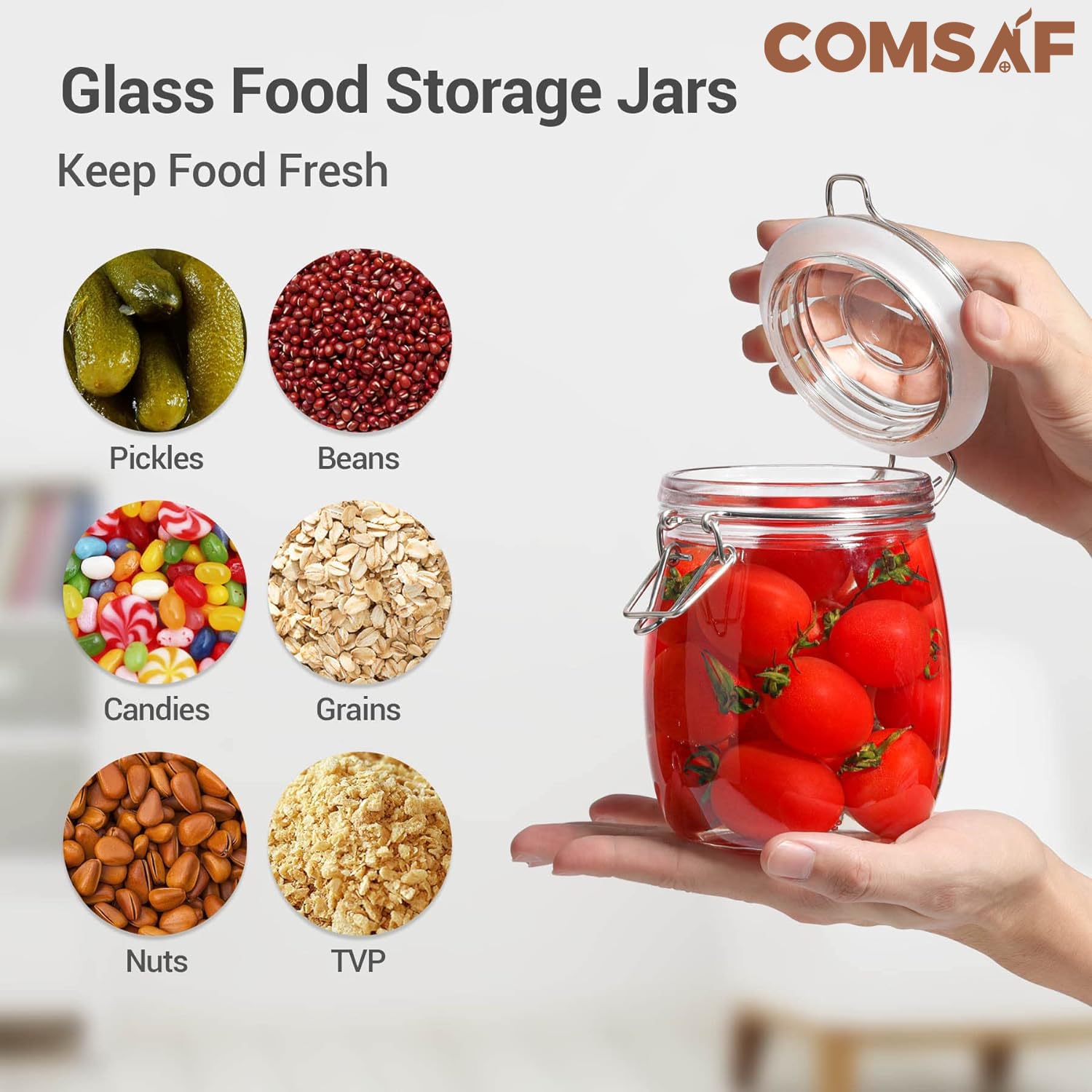 ComSaf Airtight Glass Jars with Lids 17oz Small Food Storage Container Set of 6 - Airtight Canister with Clear Preserving Seal Wire Clip Fastening for Kitchen Canning Pickling Mason jars