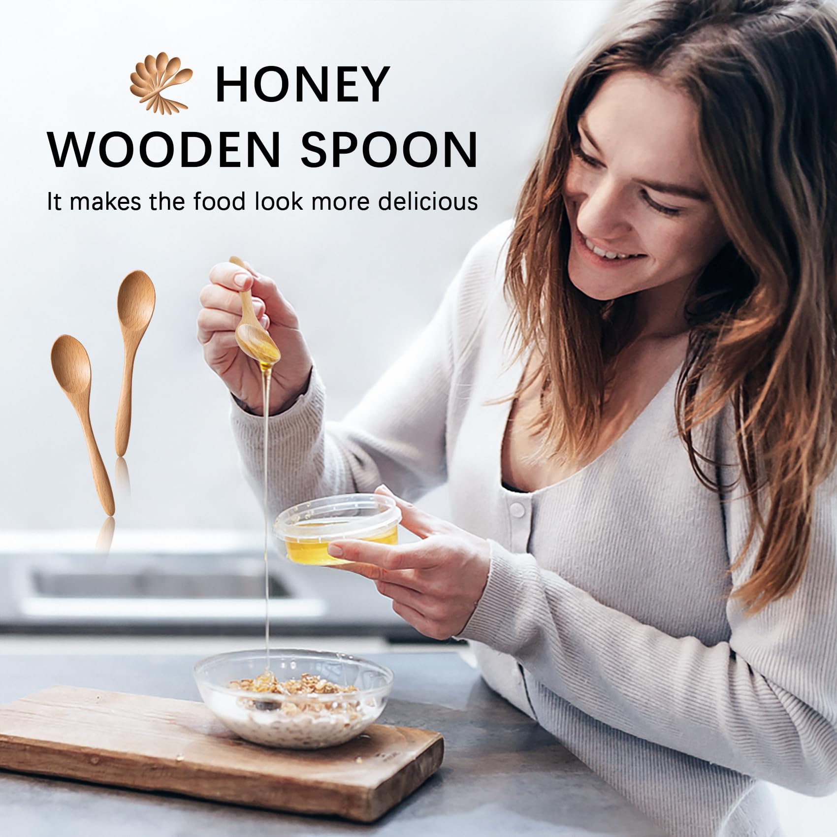 7 PCS Small Wooden Spoons, 5.8 Inch Honey Spoons for Tea, Hardwood Wooden Honey Teaspoon for Coffee, Little Tiny Wood Spoons, Bamboo Table Spoon for stirring, Wooden Spoons for Utensils Set