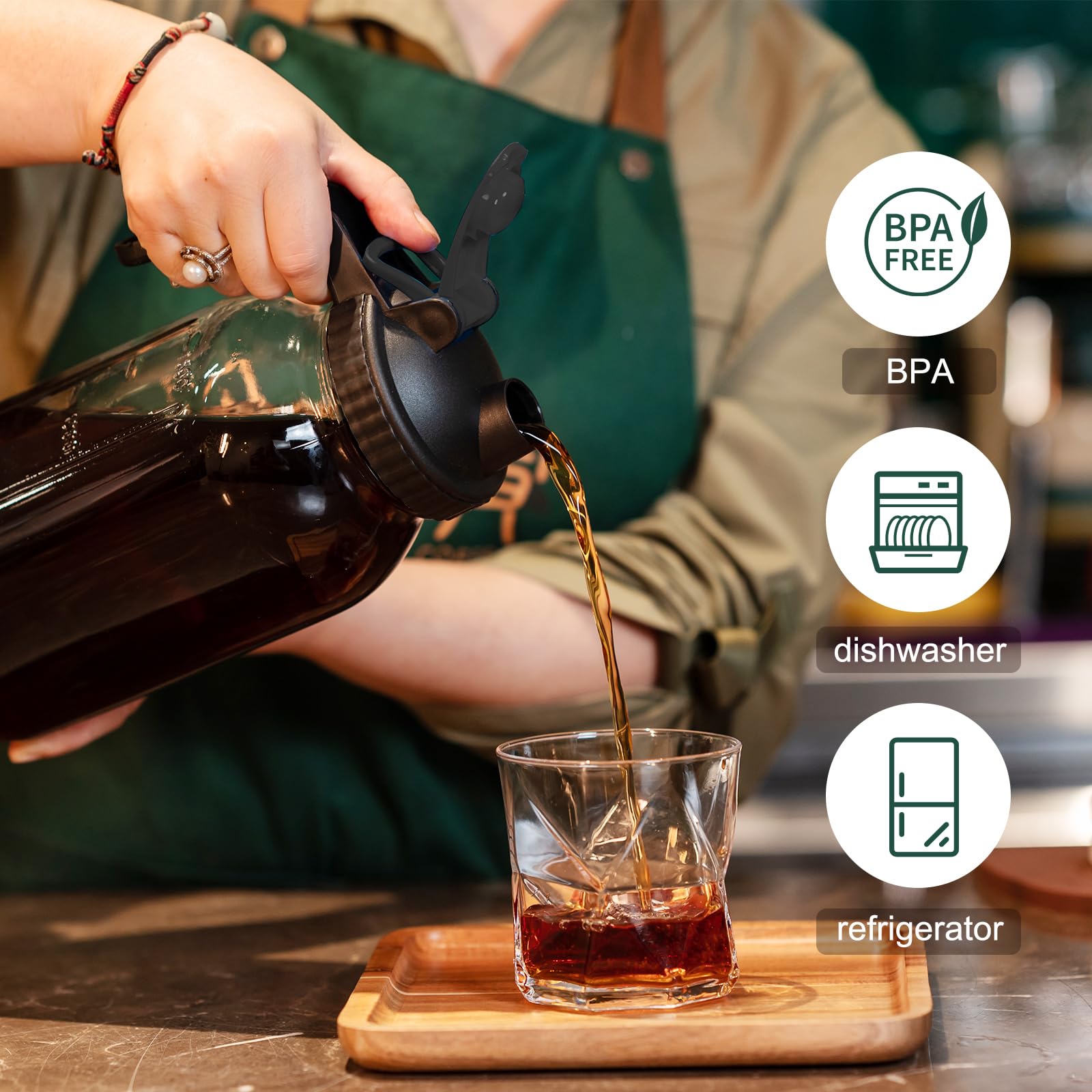 Set of 2 Glass Pitcher with Lid,2 Quart (64 oz / 1.9 Liter) Leak Proof,Glass Water Jugs, BPA-Free,Microwave & Dishwasher Safe Pitcher,Sun & Iced Tea, Sangria,Cold Brew Coffee & More