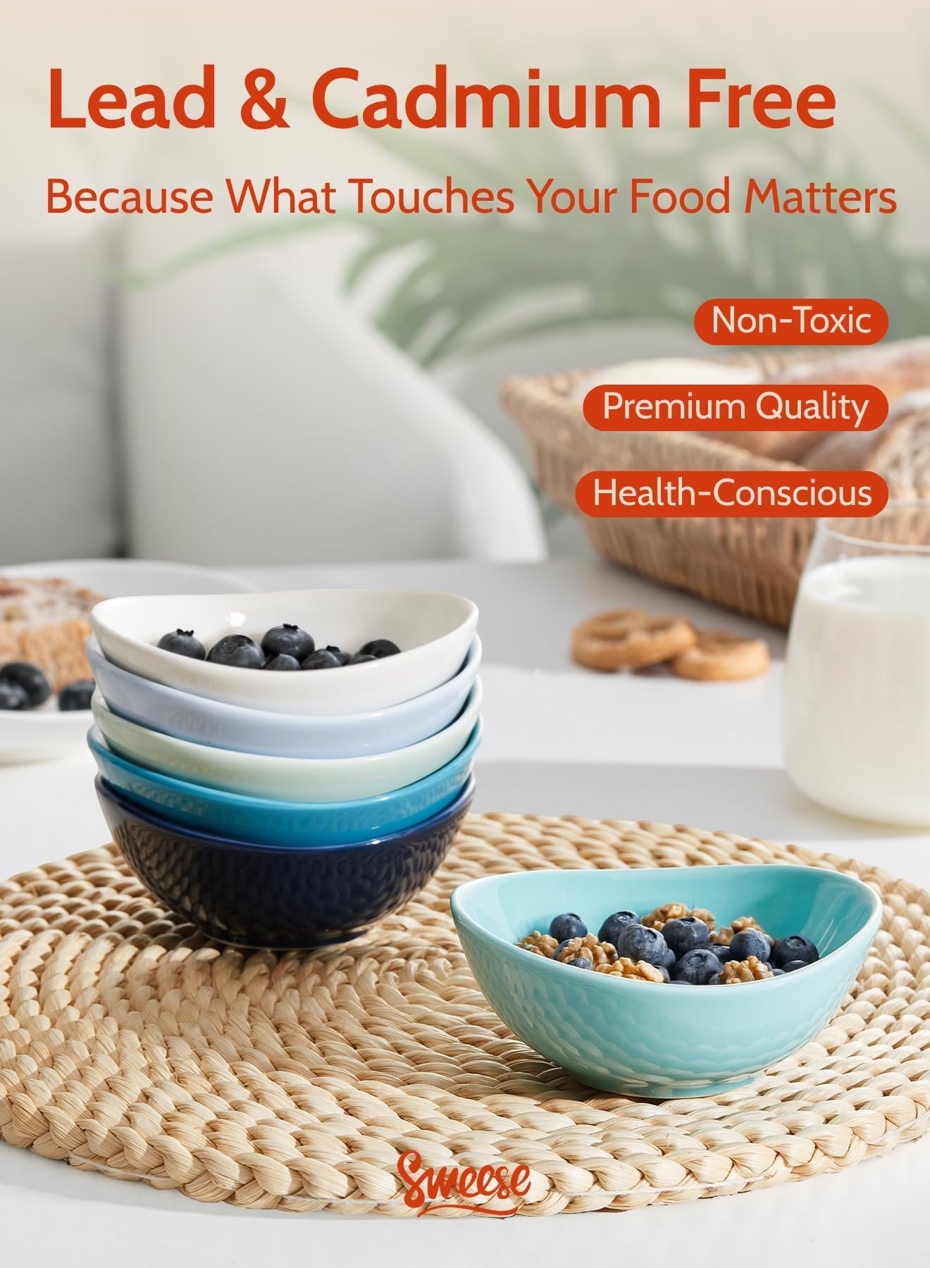 Sweese 4 oz Very Small White Porcelain Bowls - Set of 6 Dipping, Sauce, Salsa & Snack Bowls, Mini Ceramic Bowls for Condiments & Charcuterie