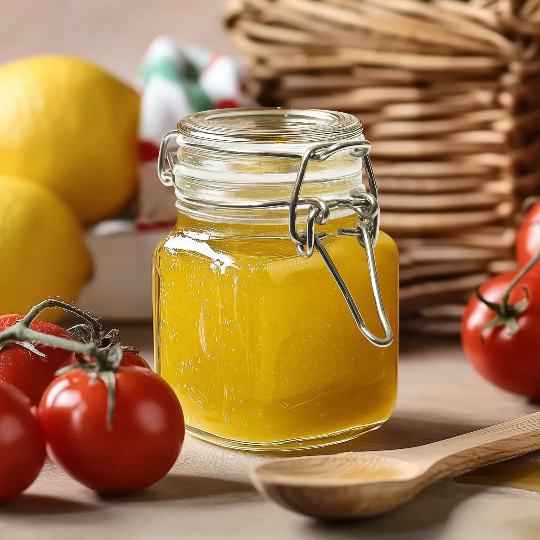 ComSaf Airtight Glass Jars with Lids 17oz Small Food Storage Container Set of 6 - Airtight Canister with Clear Preserving Seal Wire Clip Fastening for Kitchen Canning Pickling Mason jars