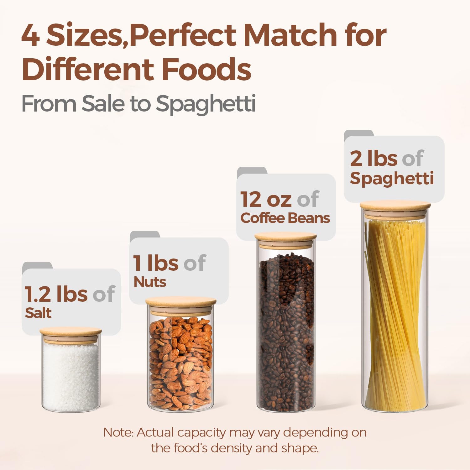 ComSaf 1 Qt Glass Storage Containers with Lids, Glass Jars with Lids, Clear Food Storage Jar, Round Canister Set of 6, Pantry Organizers for Cookie Pasta Flour Rice Tea Coffee Bean