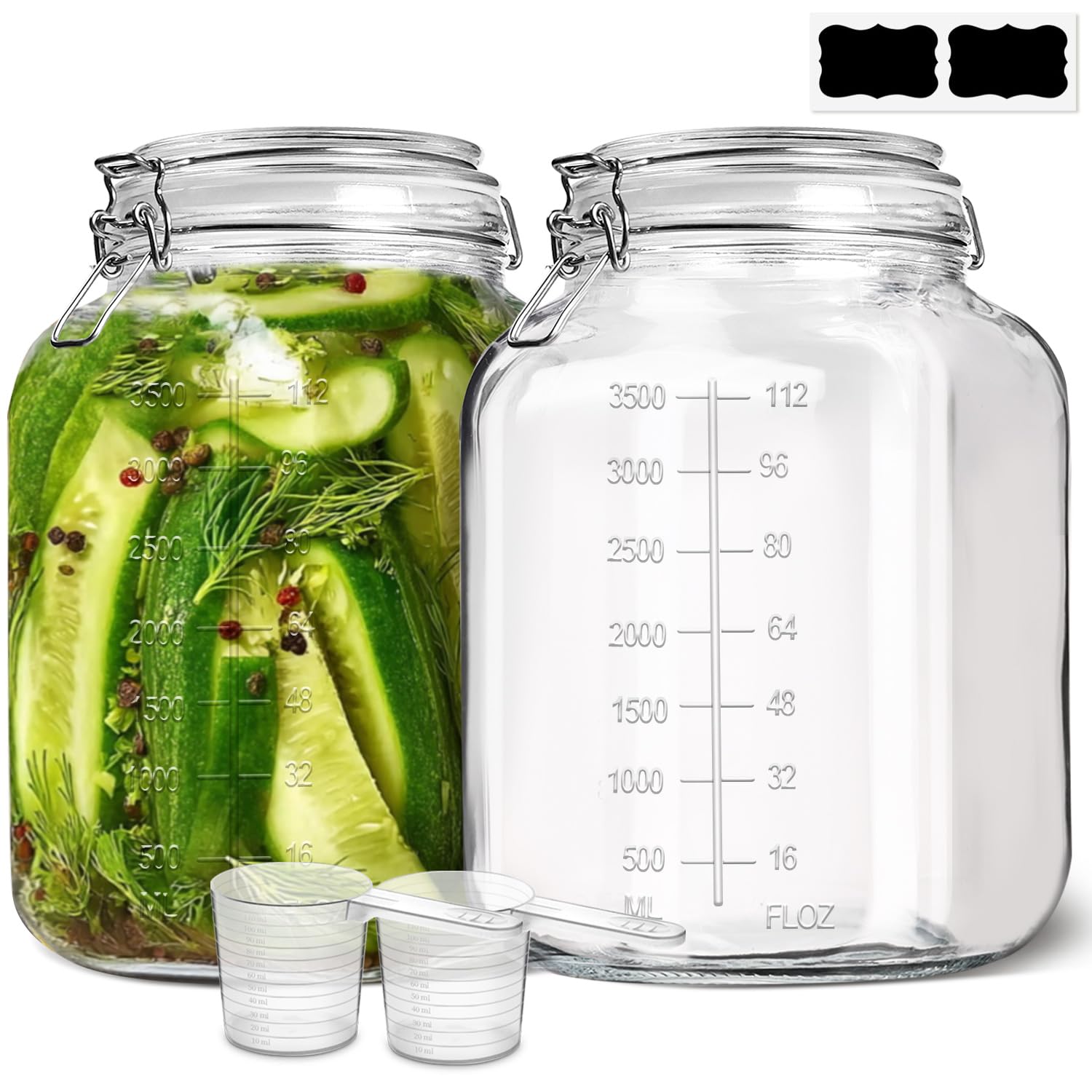 ComSaf Large Glass Jars with Lid 64 oz, Large Mason Jars Set of 3, Glass Canisters with Airtight Lids, Half Gallon Canning Jar with Seal Wire Clip Fastening for Kitchen, Pickle, Flour, Sugar, Cereal