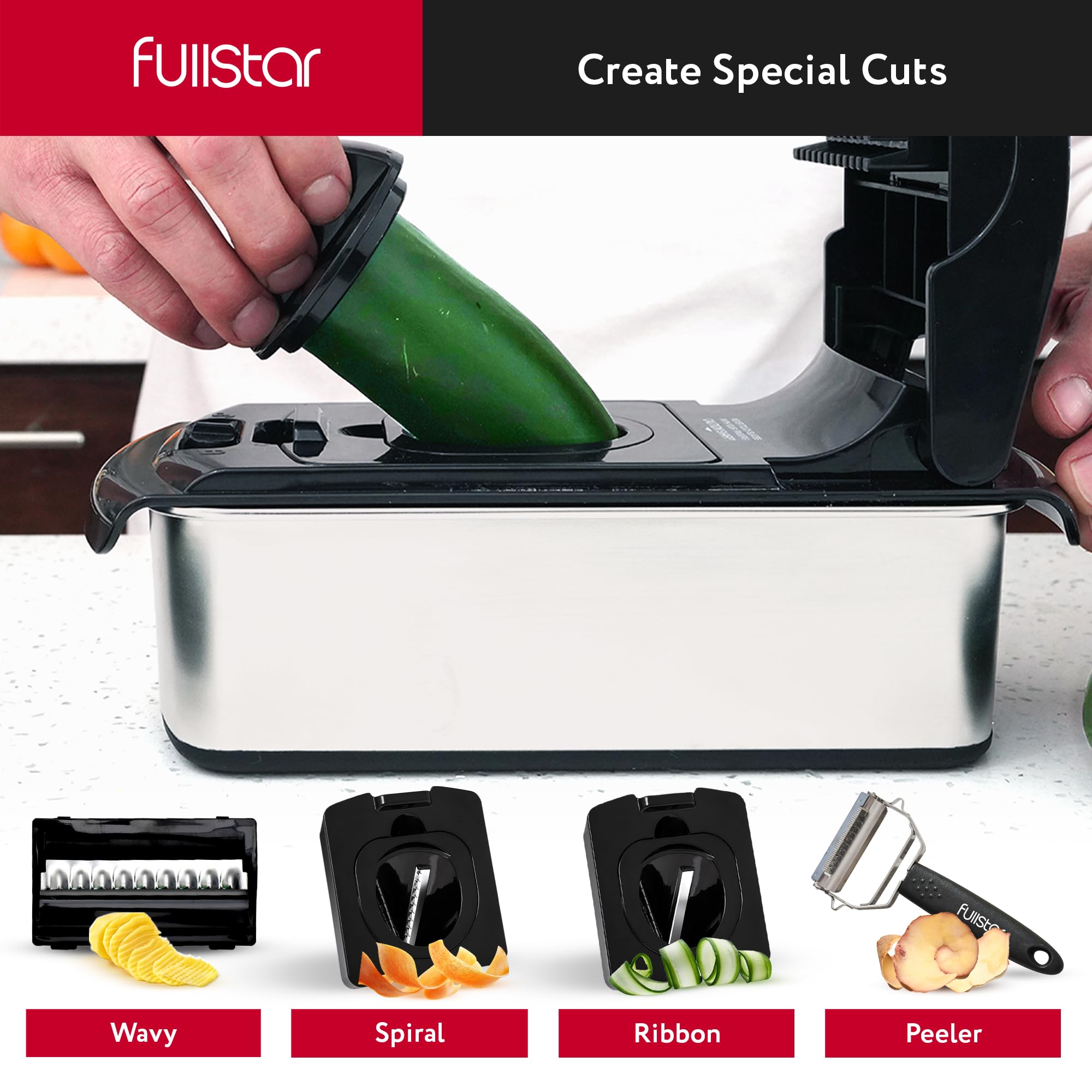 Fullstar The Original Pro Chopper - Vegetable Chopper and Spiralizer, Food Chopper with Container, Fruit Slicer, Kitchen Gadgets & Accessories, Home Essentials (4 in 1, White)