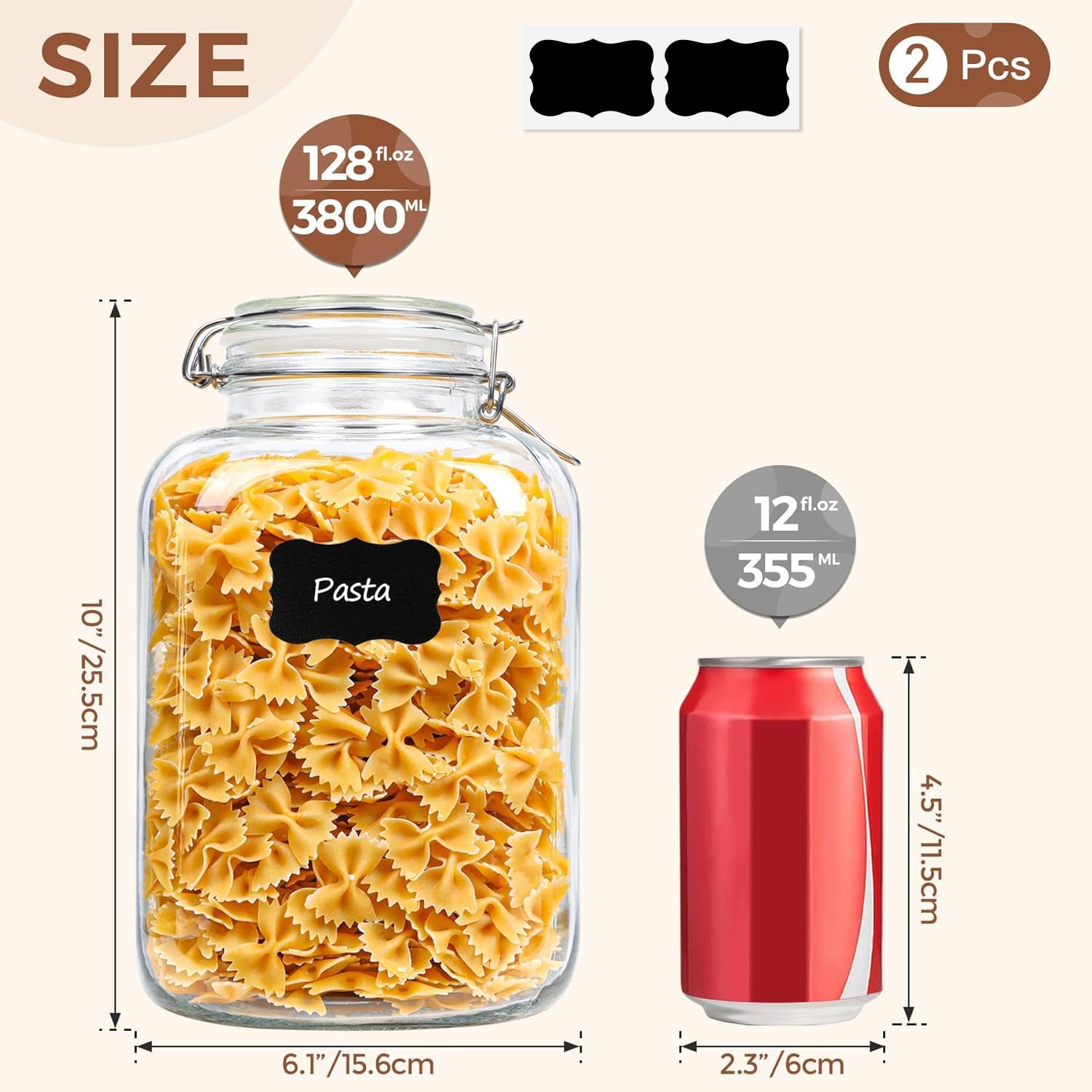 ComSaf Large Glass Jars with Lid 64 oz, Large Mason Jars Set of 3, Glass Canisters with Airtight Lids, Half Gallon Canning Jar with Seal Wire Clip Fastening for Kitchen, Pickle, Flour, Sugar, Cereal