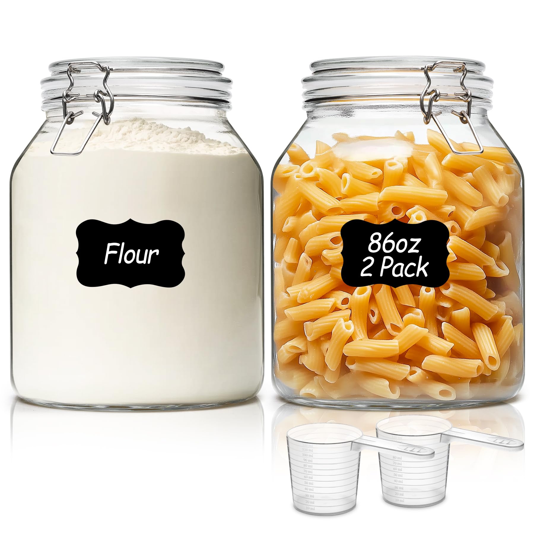 ComSaf Large Glass Jars with Lid 64 oz, Large Mason Jars Set of 3, Glass Canisters with Airtight Lids, Half Gallon Canning Jar with Seal Wire Clip Fastening for Kitchen, Pickle, Flour, Sugar, Cereal
