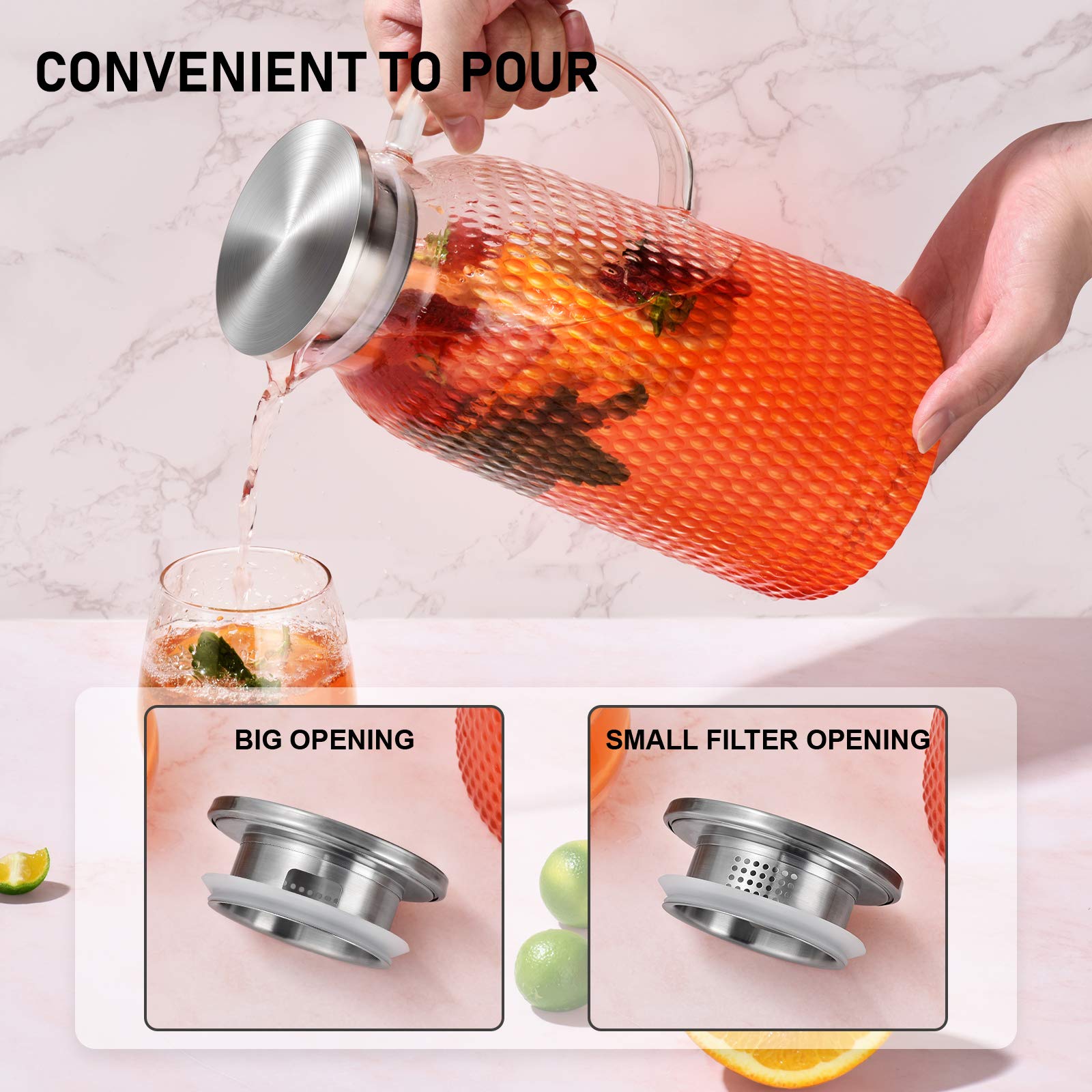 1 Gallon 128oz Glass Pitcher, Water Pitcher with Lid and Spout, Glass Carafe for Hot/Cold Drink, Water Jug for Iced Tea, Coffee, Juice, Milk, Beverage (Extra-Wide Mouth)