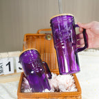 ANOTION Glass Cups with Lids and Straws - 40 Oz Tumbler with Handle and Straw Glass Water Bottles Drinking Glasses with Straws Iced Coffee Cups Travel Coffee Mug Smoothie Tumbler