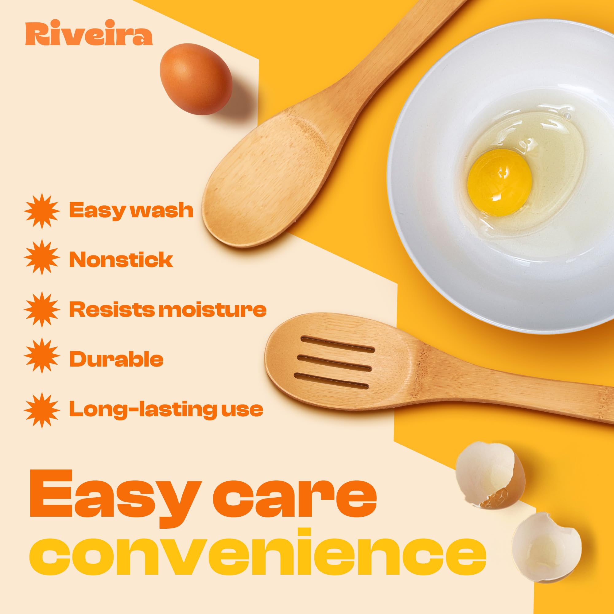 Riveira Premium Brown Bamboo Wooden Spoons for Cooking Set of 9 – Premium Brown Bamboo Wooden Cooking Utensils, Wooden Spatula, Wooden Spoon - Premium Quality Wooden Utensil Set for Non-Toxic Cooking