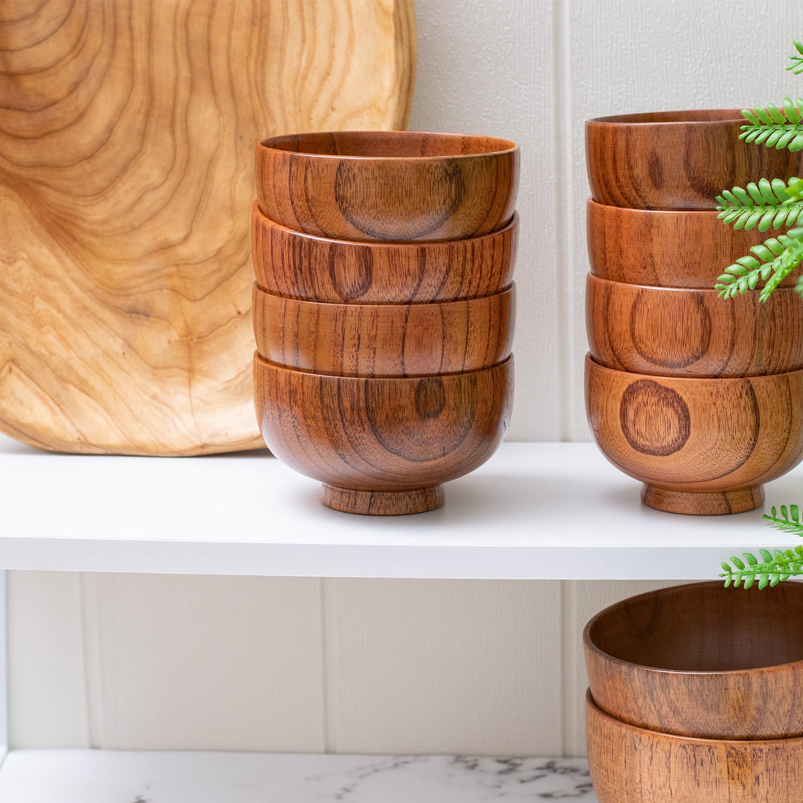 Handmade Wood Bowl, Mug, for Rice, Soup, Dip, Coffee, Tea, Decoration (4PCS Jujube Bowls, M: 4.5'' Dia x 2.6'' High)