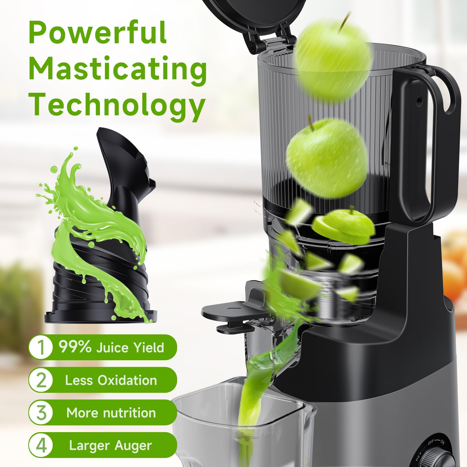 Cold Press Juicer, 5.3" Wide Feed Chute Juice Extractor Machine with 400W, High Juice Yield, Slow Masticating Juicer for Whole Vegetables & Fruits, Deep Grey