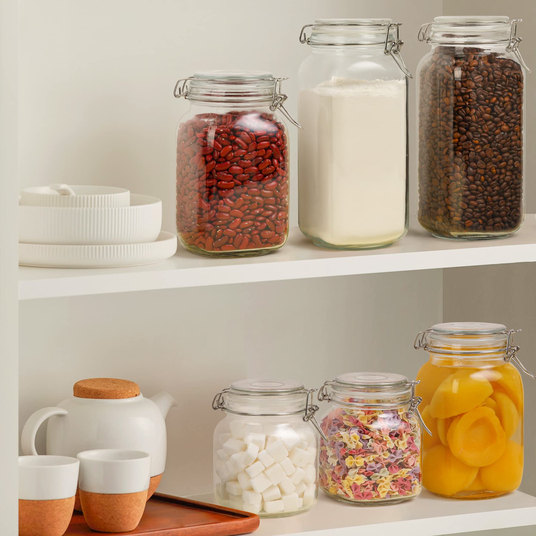 ComSaf Large Glass Jars with Lid 64 oz, Large Mason Jars Set of 3, Glass Canisters with Airtight Lids, Half Gallon Canning Jar with Seal Wire Clip Fastening for Kitchen, Pickle, Flour, Sugar, Cereal