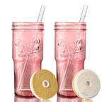 ANOTION Glass Cups with Lids and Straws - 40 Oz Tumbler with Handle and Straw Glass Water Bottles Drinking Glasses with Straws Iced Coffee Cups Travel Coffee Mug Smoothie Tumbler