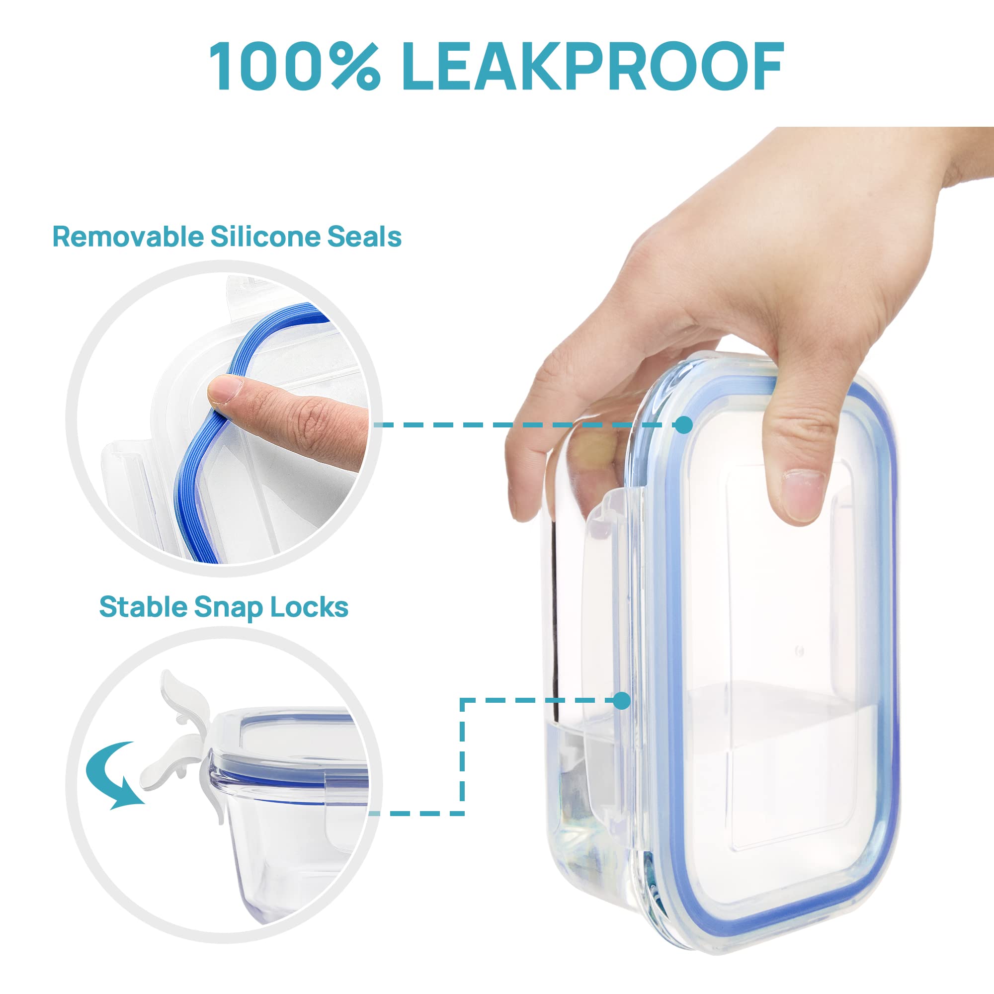 Vtopmart 8 Pack Glass Food Storage Containers with Airtight Lids, Glass Meal Prep Containers, Lunch Office Meal for Microwave, Oven, Freezer and Dishwasher, BPA Free