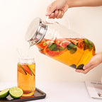 Set of 2 Glass Pitcher with Lid,2 Quart (64 oz / 1.9 Liter) Leak Proof,Glass Water Jugs, BPA-Free,Microwave & Dishwasher Safe Pitcher,Sun & Iced Tea, Sangria,Cold Brew Coffee & More