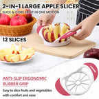 SCHVUBENR 4.72 Inch Large Apple Slicer with 12 Blades - Professional Apple Cutter - Stainless Steel Apple Corer - Sharp Apple Slicer and Corer - Apple Corer Tool - Dishwasher Safe(Black)