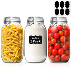 ComSaf Large Glass Jars with Lid 64 oz, Large Mason Jars Set of 3, Glass Canisters with Airtight Lids, Half Gallon Canning Jar with Seal Wire Clip Fastening for Kitchen, Pickle, Flour, Sugar, Cereal