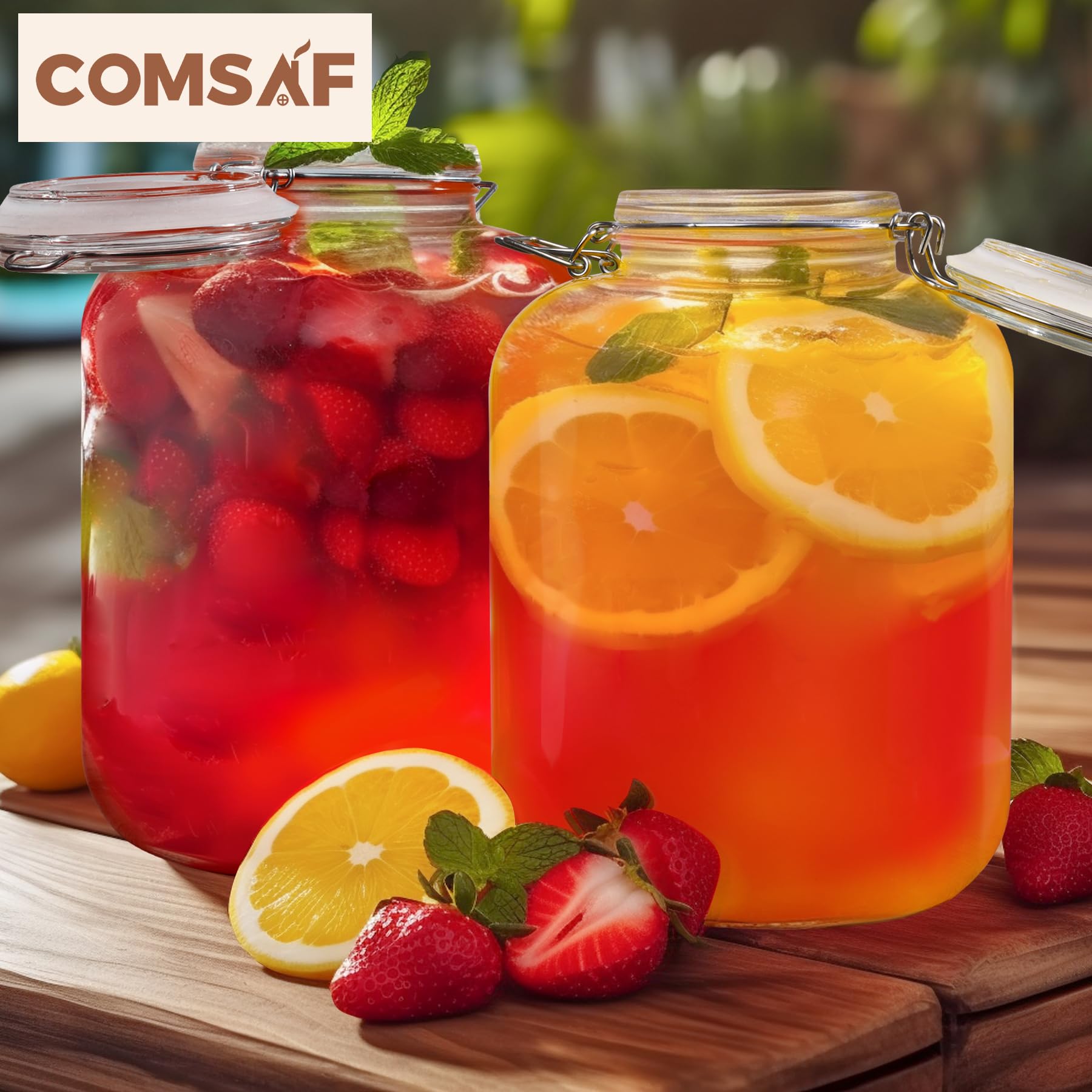 ComSaf Large Glass Jars with Lid 64 oz, Large Mason Jars Set of 3, Glass Canisters with Airtight Lids, Half Gallon Canning Jar with Seal Wire Clip Fastening for Kitchen, Pickle, Flour, Sugar, Cereal