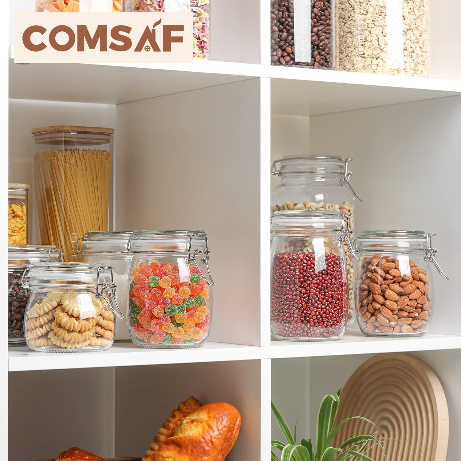 ComSaf Airtight Glass Jars with Lids 17oz Small Food Storage Container Set of 6 - Airtight Canister with Clear Preserving Seal Wire Clip Fastening for Kitchen Canning Pickling Mason jars