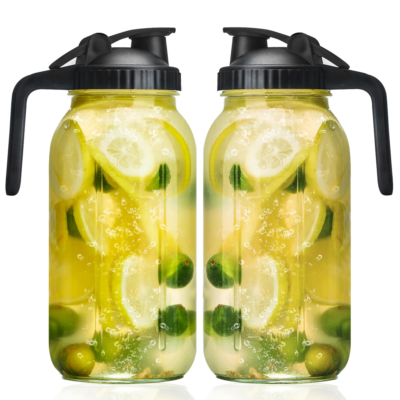 Set of 2 Glass Pitcher with Lid,2 Quart (64 oz / 1.9 Liter) Leak Proof,Glass Water Jugs, BPA-Free,Microwave & Dishwasher Safe Pitcher,Sun & Iced Tea, Sangria,Cold Brew Coffee & More