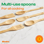 Riveira Premium Brown Bamboo Wooden Spoons for Cooking Set of 9 – Premium Brown Bamboo Wooden Cooking Utensils, Wooden Spatula, Wooden Spoon - Premium Quality Wooden Utensil Set for Non-Toxic Cooking