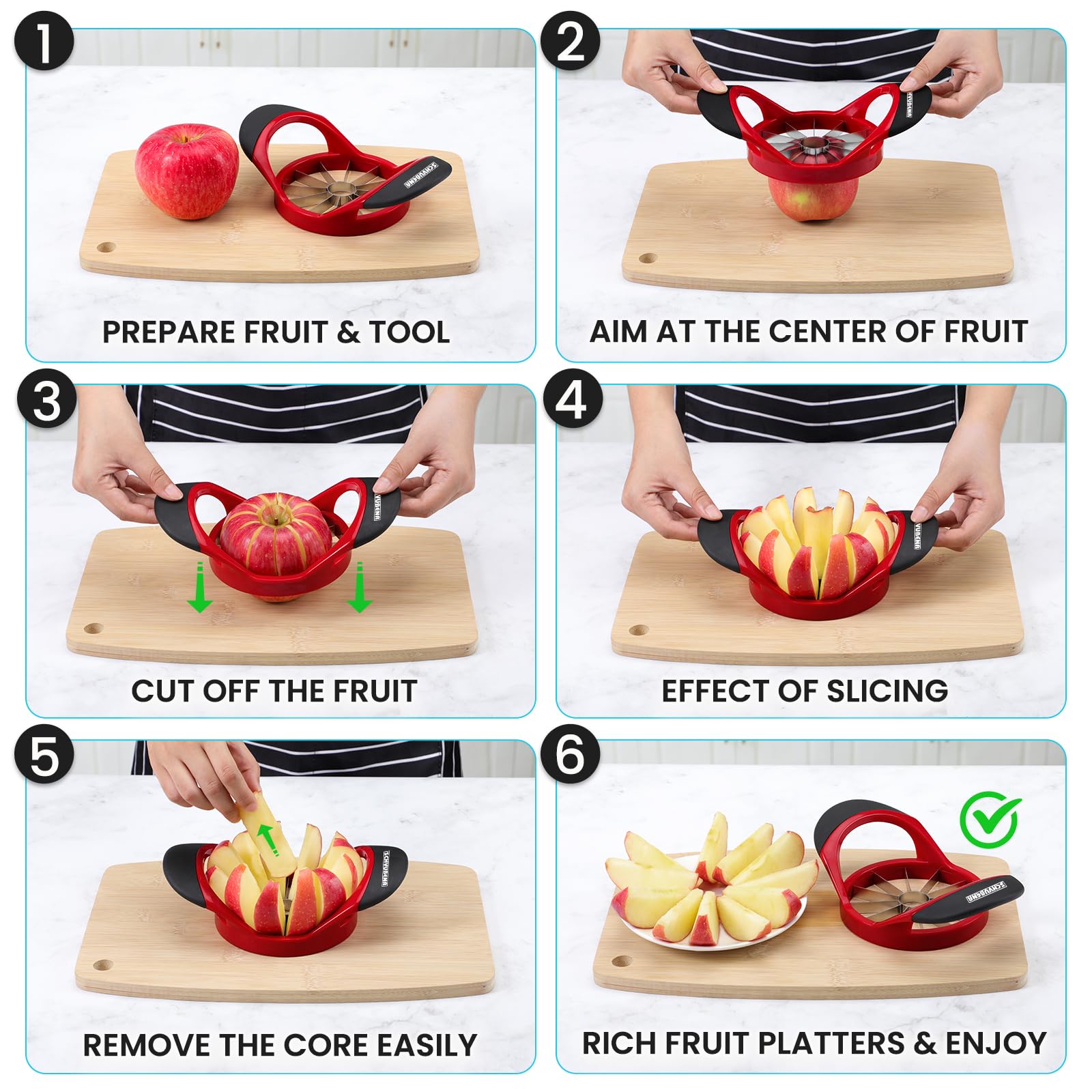 SCHVUBENR 4.72 Inch Large Apple Slicer with 12 Blades - Professional Apple Cutter - Stainless Steel Apple Corer - Sharp Apple Slicer and Corer - Apple Corer Tool - Dishwasher Safe(Black)