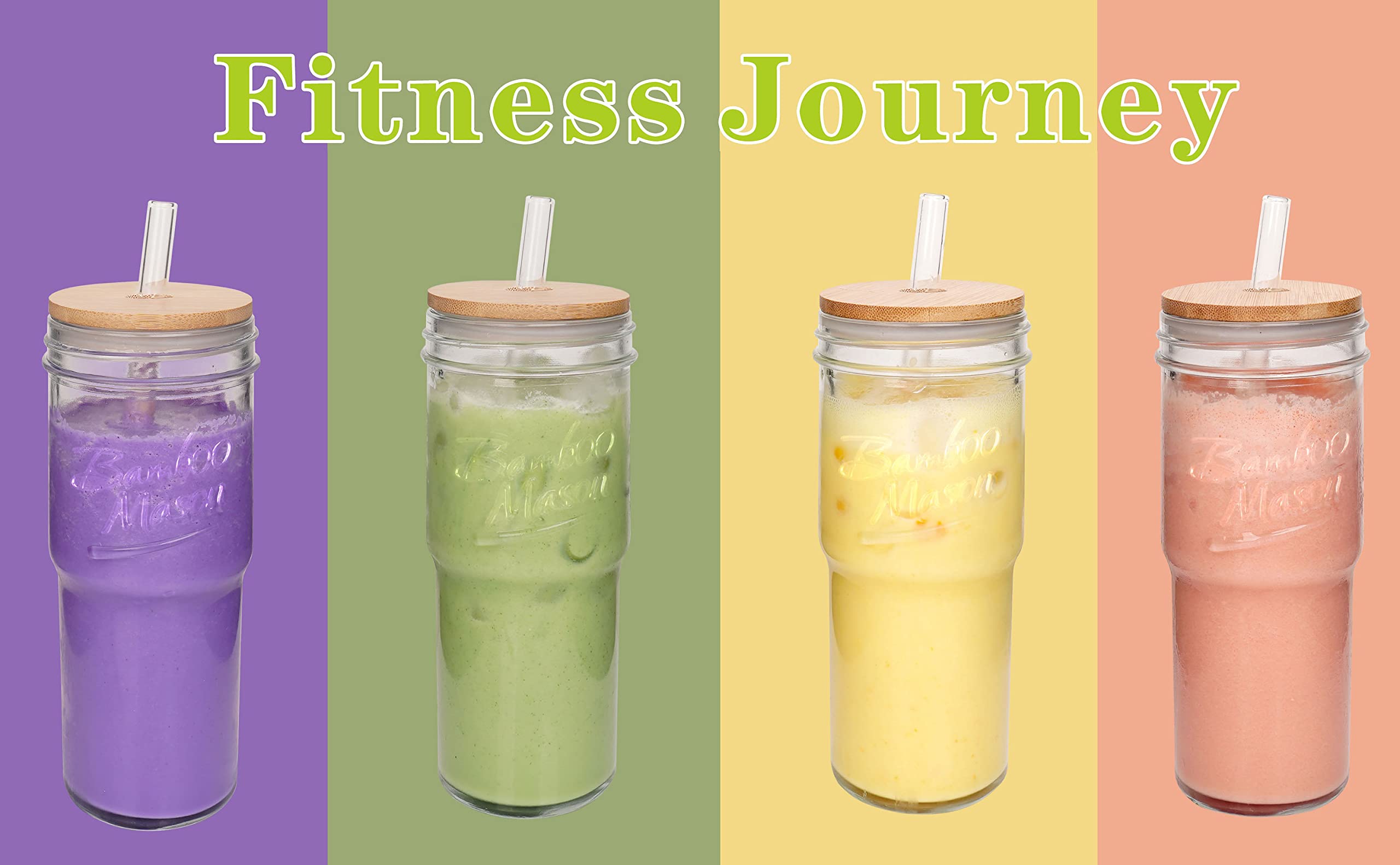 ANOTION Glass Cups with Lids and Straws - 40 Oz Tumbler with Handle and Straw Glass Water Bottles Drinking Glasses with Straws Iced Coffee Cups Travel Coffee Mug Smoothie Tumbler