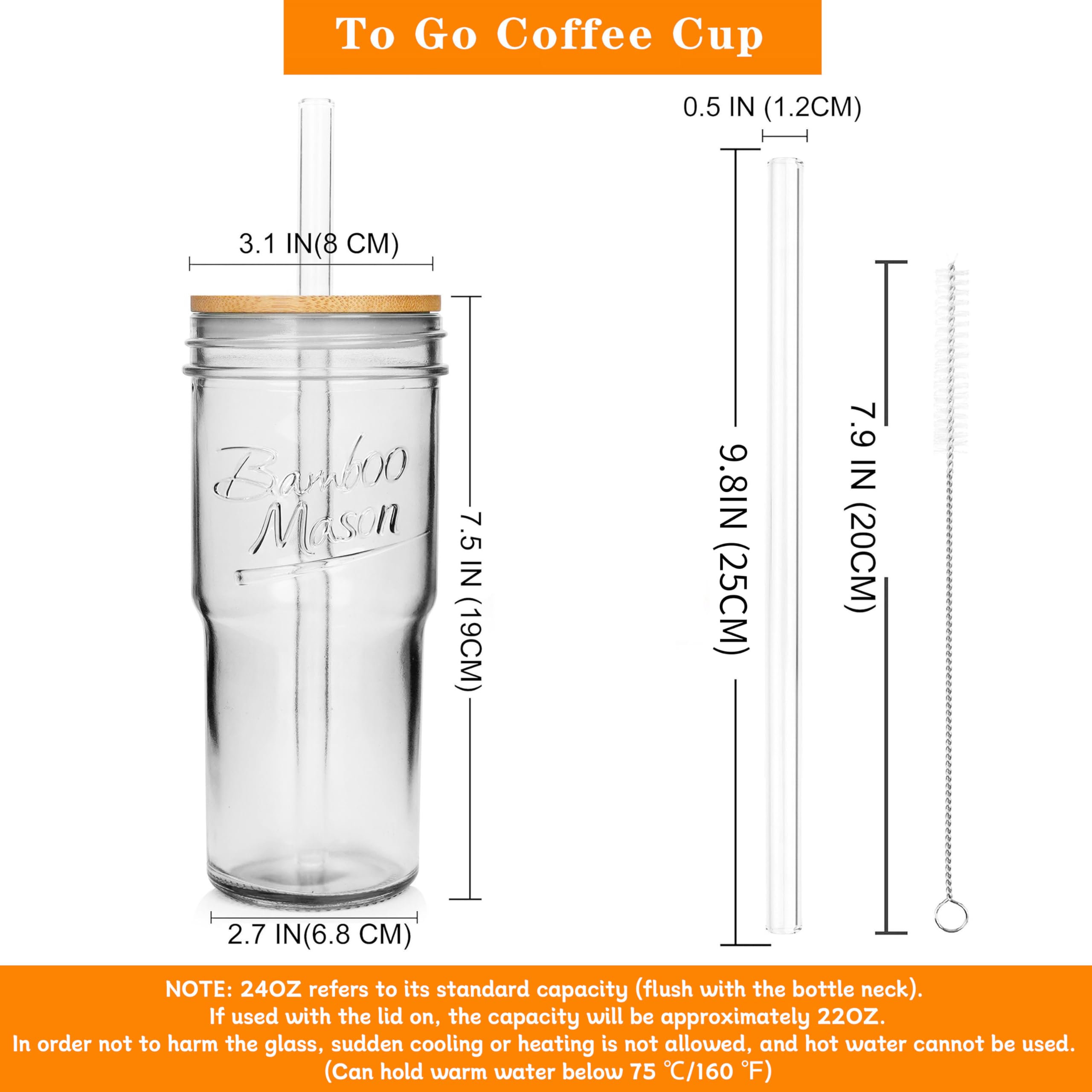 ANOTION Glass Cups with Lids and Straws - 40 Oz Tumbler with Handle and Straw Glass Water Bottles Drinking Glasses with Straws Iced Coffee Cups Travel Coffee Mug Smoothie Tumbler