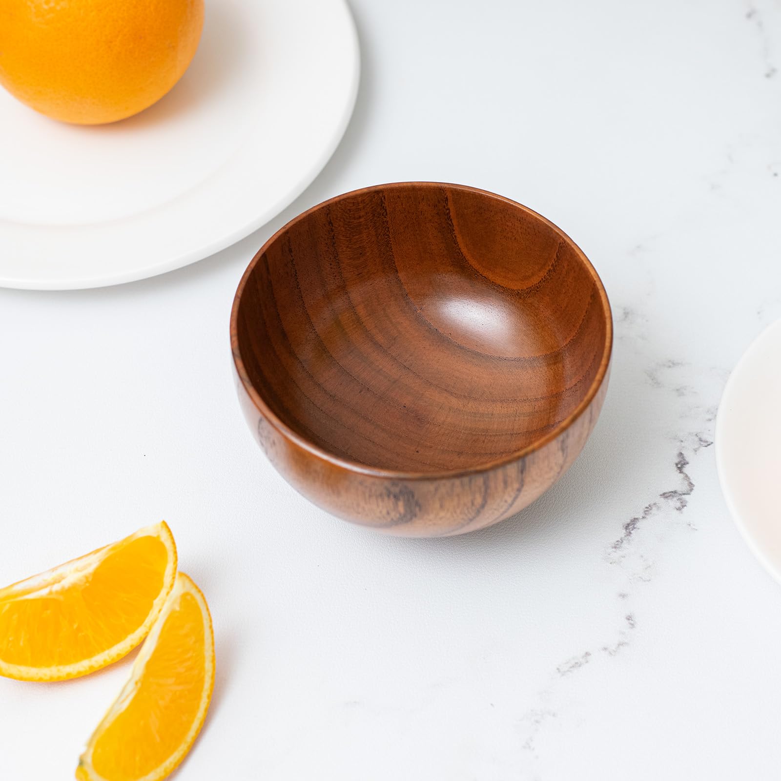 Handmade Wood Bowl, Mug, for Rice, Soup, Dip, Coffee, Tea, Decoration (4PCS Jujube Bowls, M: 4.5'' Dia x 2.6'' High)