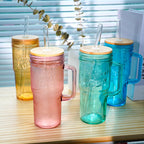 ANOTION Glass Cups with Lids and Straws - 40 Oz Tumbler with Handle and Straw Glass Water Bottles Drinking Glasses with Straws Iced Coffee Cups Travel Coffee Mug Smoothie Tumbler