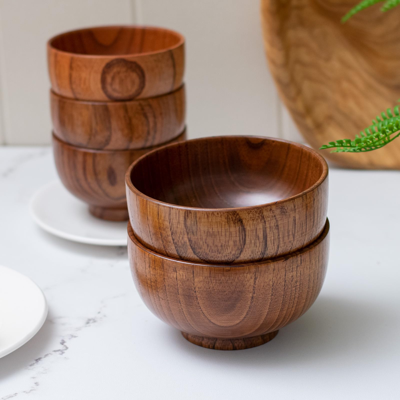 Handmade Wood Bowl, Mug, for Rice, Soup, Dip, Coffee, Tea, Decoration (4PCS Jujube Bowls, M: 4.5'' Dia x 2.6'' High)
