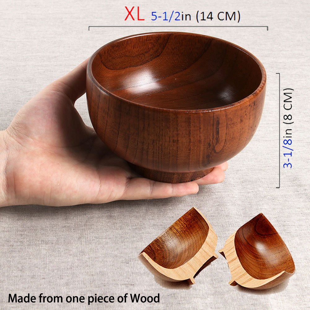 Handmade Wood Bowl, Mug, for Rice, Soup, Dip, Coffee, Tea, Decoration (4PCS Jujube Bowls, M: 4.5'' Dia x 2.6'' High)