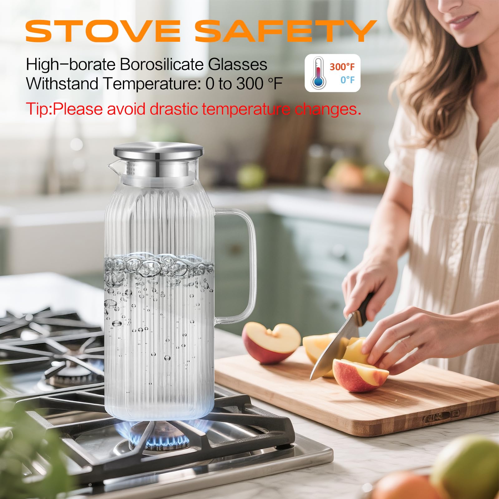 1 Gallon 128oz Glass Pitcher, Water Pitcher with Lid and Spout, Glass Carafe for Hot/Cold Drink, Water Jug for Iced Tea, Coffee, Juice, Milk, Beverage (Extra-Wide Mouth)