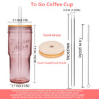 ANOTION Glass Cups with Lids and Straws - 40 Oz Tumbler with Handle and Straw Glass Water Bottles Drinking Glasses with Straws Iced Coffee Cups Travel Coffee Mug Smoothie Tumbler