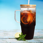 ANOTION Glass Cups with Lids and Straws - 40 Oz Tumbler with Handle and Straw Glass Water Bottles Drinking Glasses with Straws Iced Coffee Cups Travel Coffee Mug Smoothie Tumbler