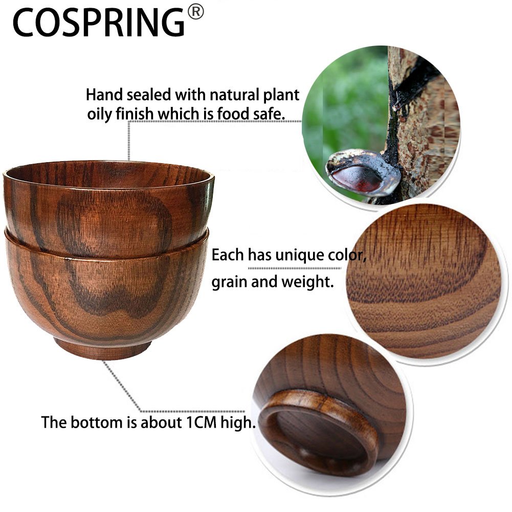 Handmade Wood Bowl, Mug, for Rice, Soup, Dip, Coffee, Tea, Decoration (4PCS Jujube Bowls, M: 4.5'' Dia x 2.6'' High)