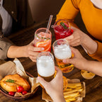 16 Oz Drinking Glasses with Bamboo Lids and Glass Straw - 8 Pcs Glass Cups Beer Ice Coffee Glasses Cute Aesthetic Cup Great for Coffee Bar Accessories Include 2 Cleaning Brushes