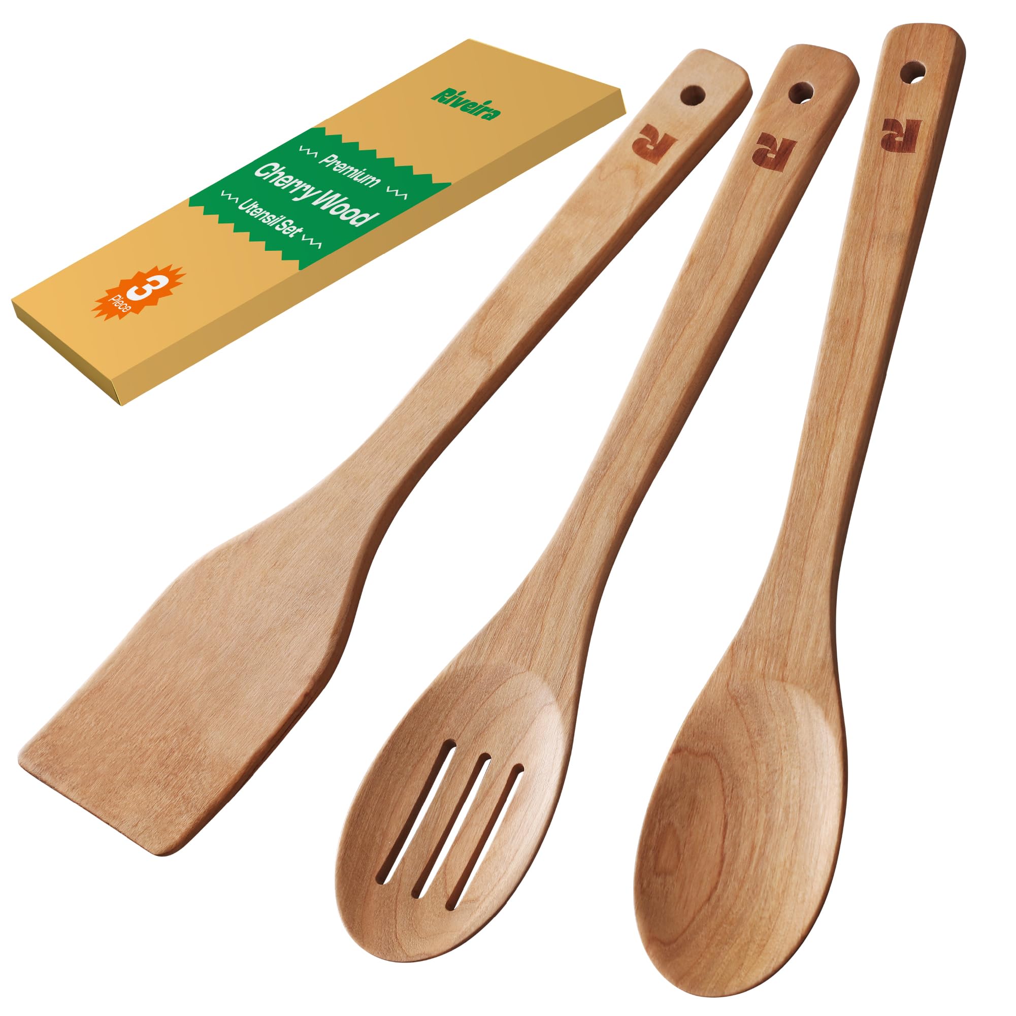 Riveira Premium Brown Bamboo Wooden Spoons for Cooking Set of 9 – Premium Brown Bamboo Wooden Cooking Utensils, Wooden Spatula, Wooden Spoon - Premium Quality Wooden Utensil Set for Non-Toxic Cooking