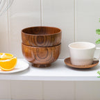 Handmade Wood Bowl, Mug, for Rice, Soup, Dip, Coffee, Tea, Decoration (4PCS Jujube Bowls, M: 4.5'' Dia x 2.6'' High)