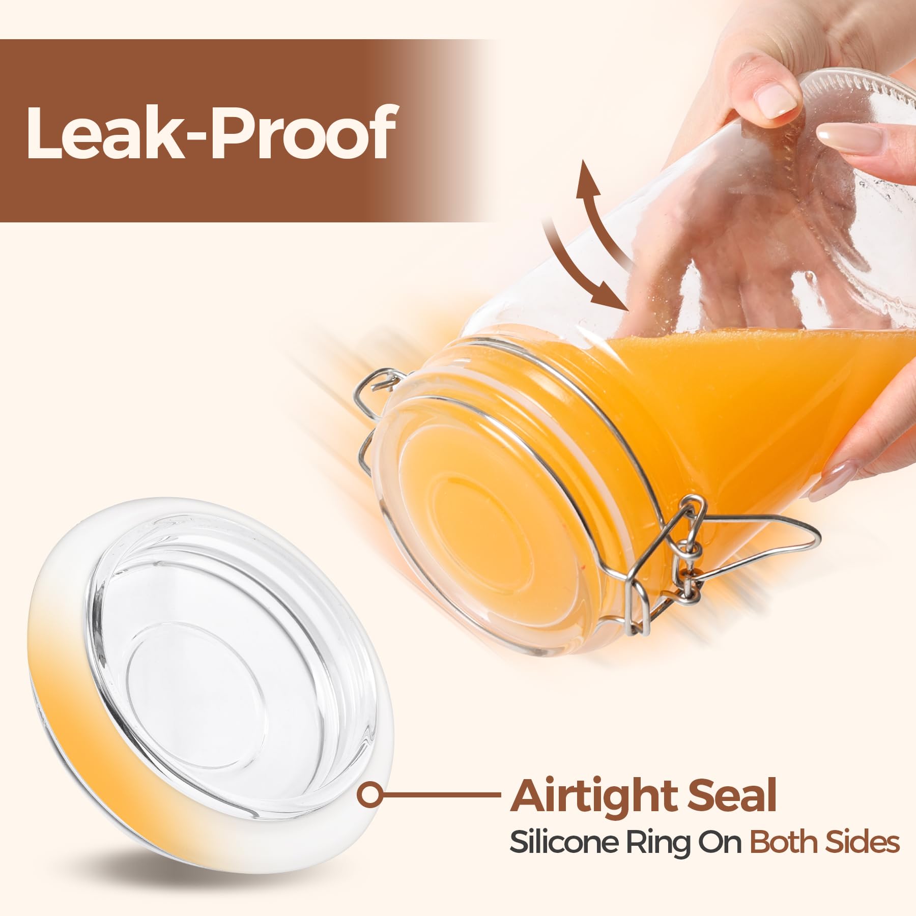 ComSaf Large Glass Jars with Lid 64 oz, Large Mason Jars Set of 3, Glass Canisters with Airtight Lids, Half Gallon Canning Jar with Seal Wire Clip Fastening for Kitchen, Pickle, Flour, Sugar, Cereal