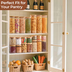 ComSaf 1 Qt Glass Storage Containers with Lids, Glass Jars with Lids, Clear Food Storage Jar, Round Canister Set of 6, Pantry Organizers for Cookie Pasta Flour Rice Tea Coffee Bean