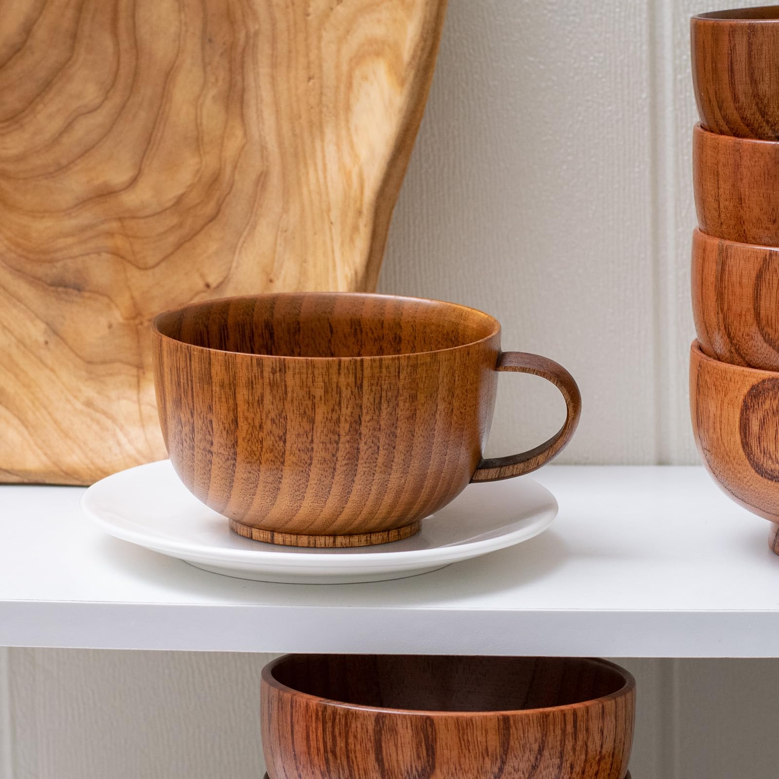 Handmade Wood Bowl, Mug, for Rice, Soup, Dip, Coffee, Tea, Decoration (4PCS Jujube Bowls, M: 4.5'' Dia x 2.6'' High)