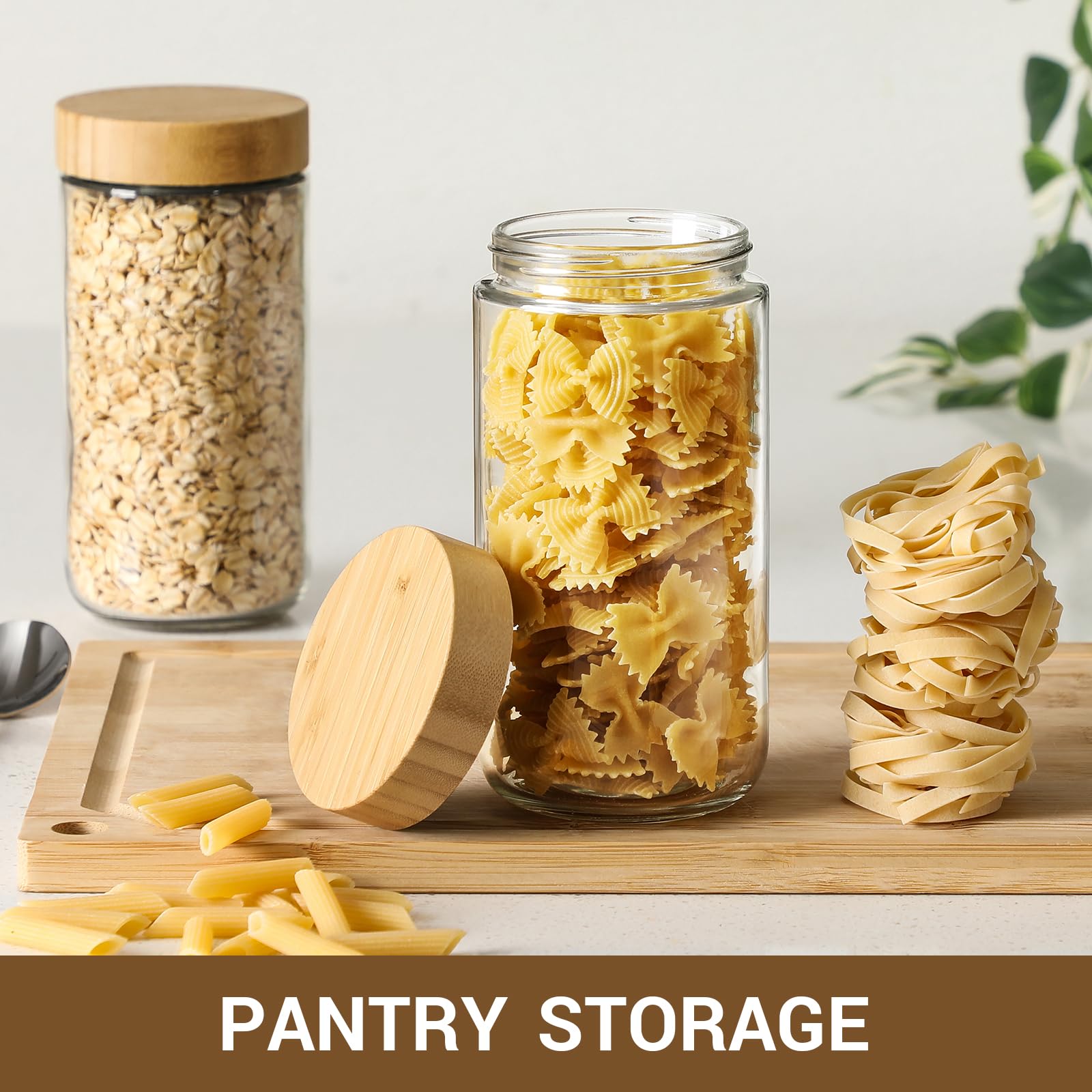 NETANY 4-pack 16oz Glass jars with Airtight Lids, Overnight Oats Containers with Bamboo Lids, Wide mouth Mason Salad jars, Glass Food Storage Containers for Snacks Yogurt Spice Sugar